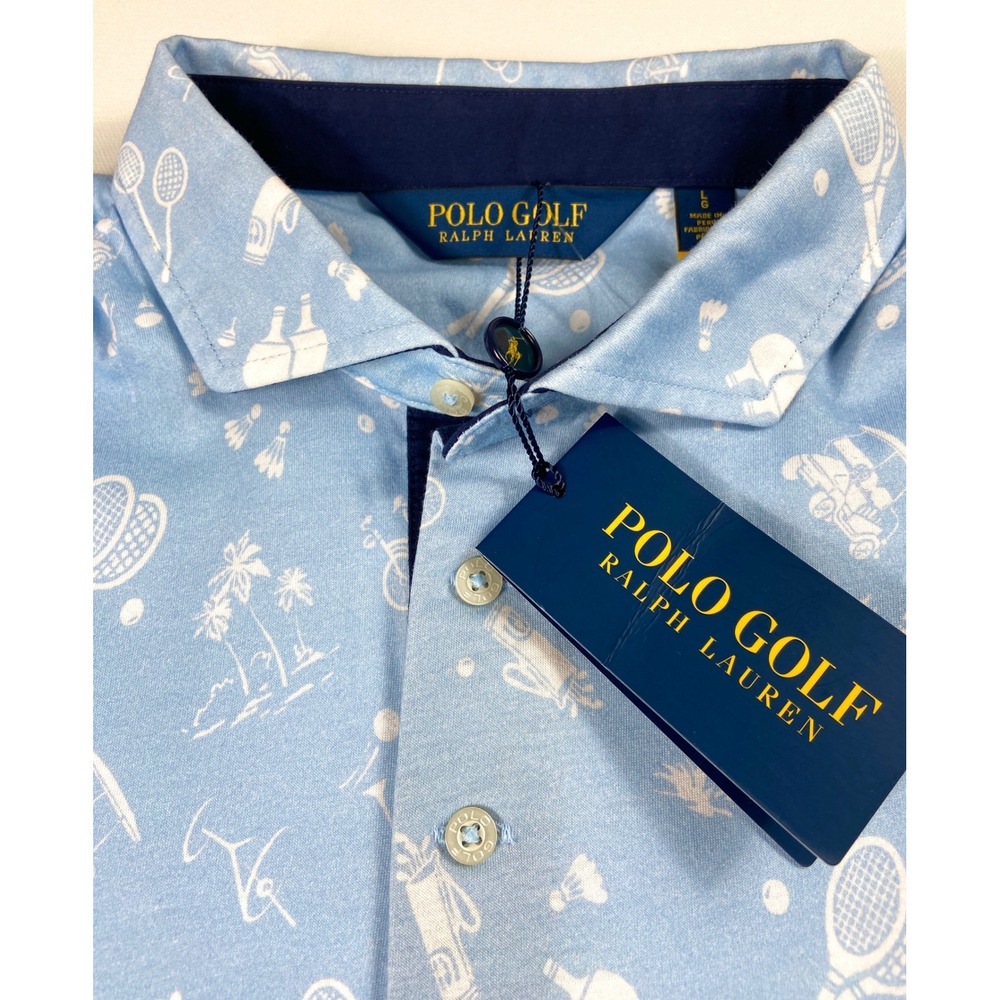 Polo Golf Ralph Lauren Shirt‎ Blue Large With Bicycles Rackets Palm Trees Preppy
